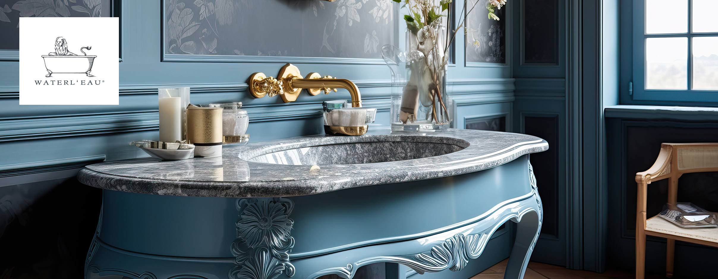 Waterl'eau old style marble sink with golden faucet